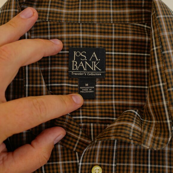Jos‎ A Bank Traveler's Brown Plaid Pocket Collared Dress Shirt Medium Cotton - Picture 9 of 10